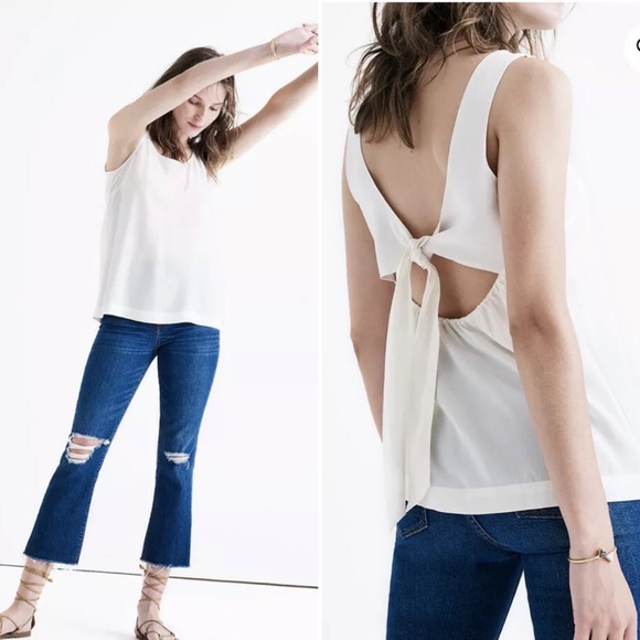 NWT Madewell Womens Sz M 100% Silk Lookout Bow Back Top F1750 $88 Ivory - Picture 2 of 9